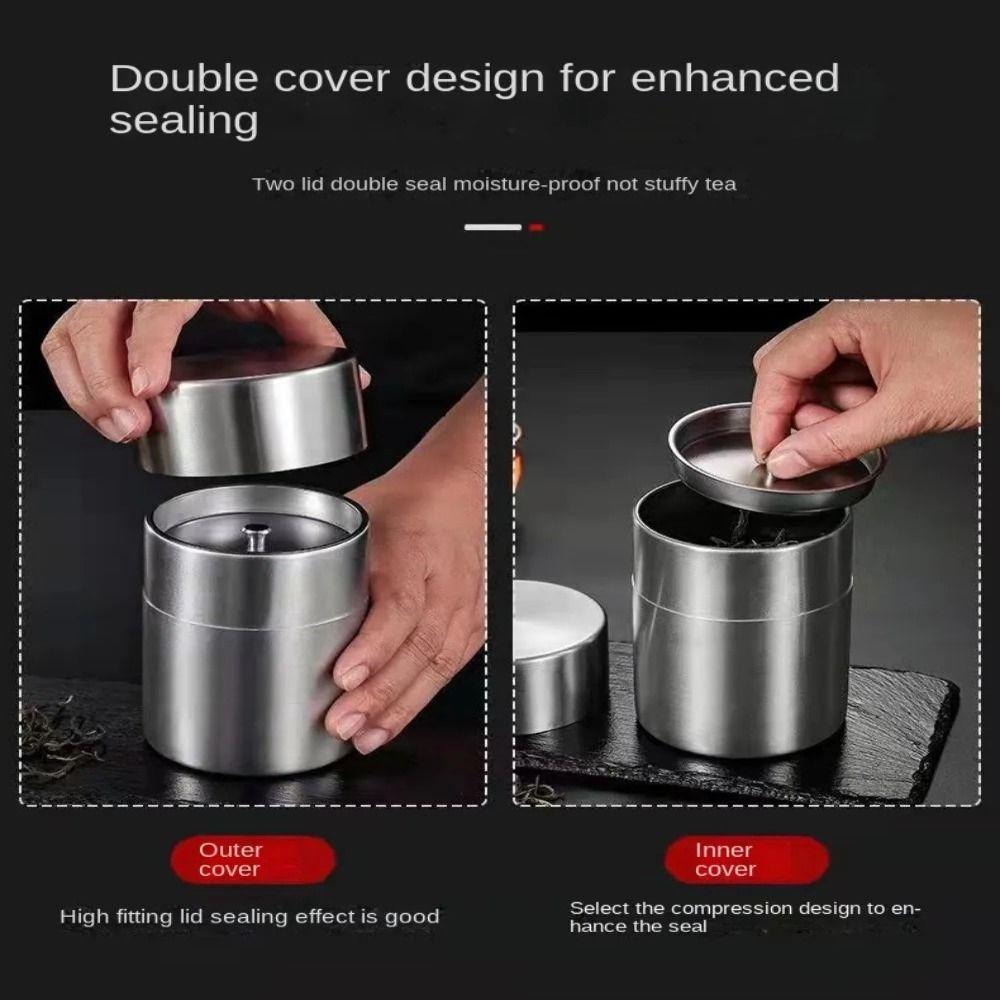 Stal nierdzewna 304 Podwójna Pokrywka Puszki na Herbatę Szczelne Podwójne Pokrywki Odporne na Zapachy Pudełko na Herbatę Odporne na Wilgoć Przenośne Pudełko do Przechowywania Herbaty