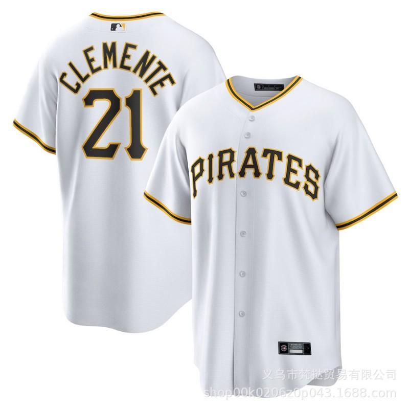 Mens MLB Pittsburgh Pirates Baseball Jersey Style Short Sleeve Top White Black 21 30 Clemente Skenes