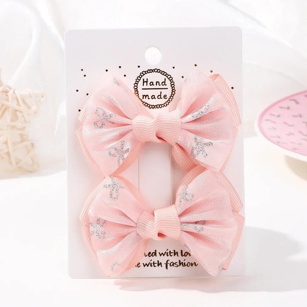 2PCS/set 2.7inch Boutique Embroidery Bowknot Hair Clips for Women Girls Princess Mesh Bows Hairgripes Headwear Hair Accessories