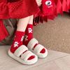 Weihnachtsjahr Rote Socken Damen Herbst und Winter Fleece Verdickt Nerzfleece Cartoon Niedlich Damen Socken Flauschig Mittellange Socken Damen