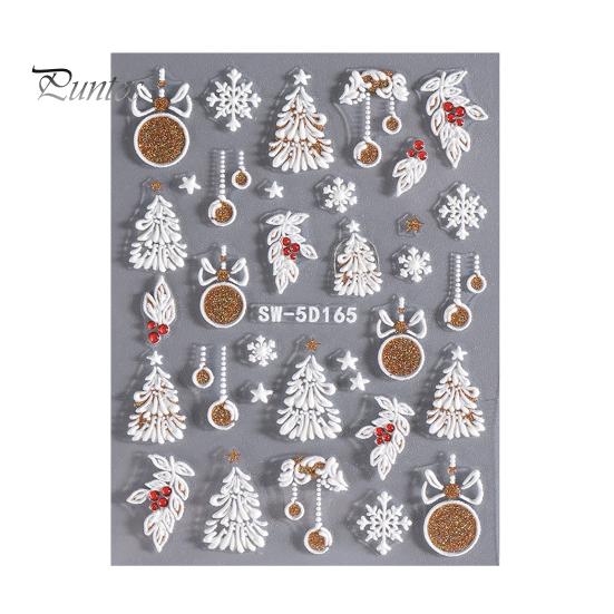 

1 аркуш Різдвяна наклейка для нігтів Водонепроникний 3D тиснення Санта Клаус Сніговик Лось Сніжинка Різдвяна ялинка Кулька Підроблені наклейки для прикраси нігтів B