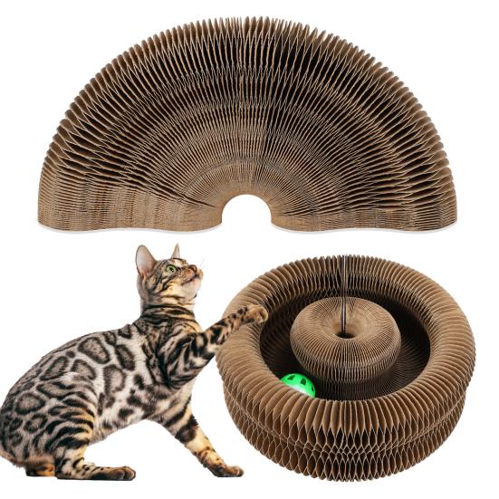 Cats Accordion Toy Foldable Cat Scratch Board with Bell Ball Portable Changeable Cat Scratcher Toy for Indoor Cats Anxiety Relief Exercise