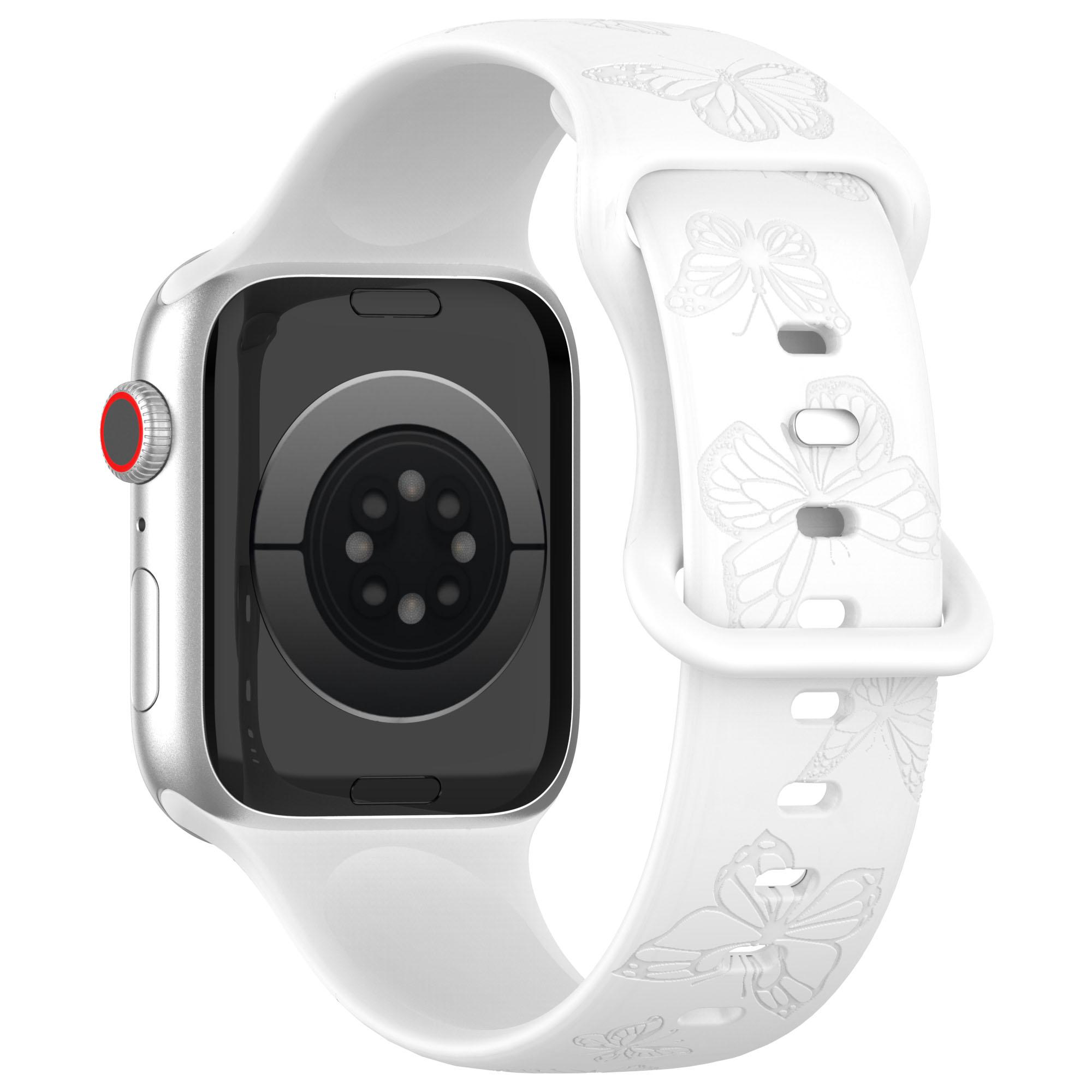 

KALEBOL Butterfly Imprint Watch Strap for Apple Watch Series 10 Ultra 9 8 7 SE 6 5 4 3 2 1 46mm 49mm 45mm 44mm 42mm Silicone Band White