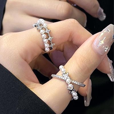 Bague Étoile à Cinq Branches en Zircon, Mode Personnalité pour Femmes, Style Niche Haut de Gamme, Bague Index Luxe Léger.