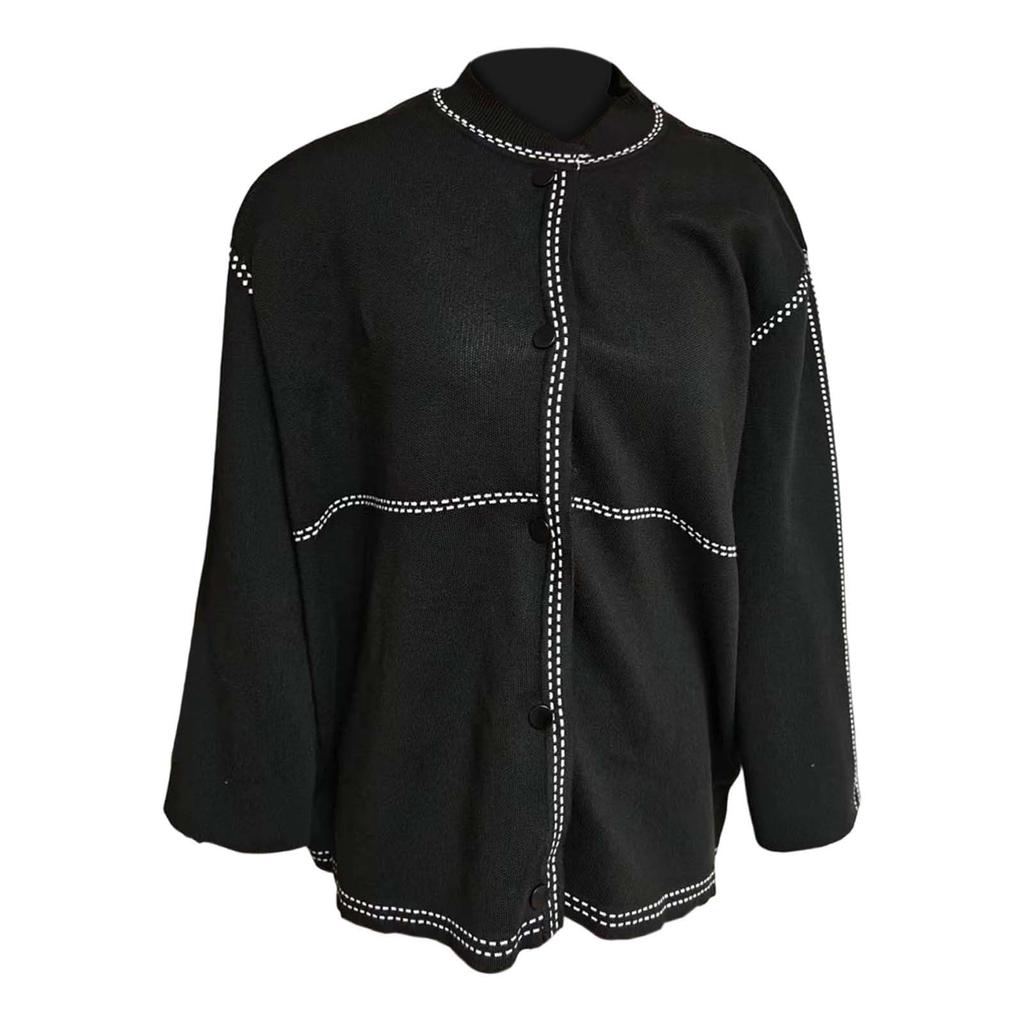 Women's Loose Comfortable Casual And Fashionable Round Neck Button Long Sleeved Stripe Jacket