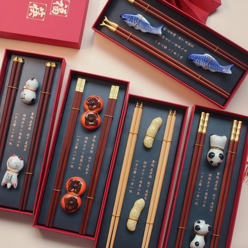Engraved Logo Chopstick Rest Gift Set with Engraving & Hot Stamping for Corporate Souvenirs