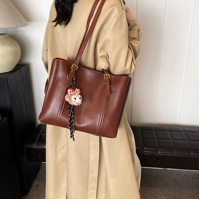 Tote Bag Women's Large-capacity 2025 New Bag Winter Solid Color Texture Shoulder Bag College Student Commuter Bag