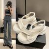 Soft Leather Sandals Women's 2025 Summer New Muffin Platform Small Beach Shoes High Sense Roman Shoes