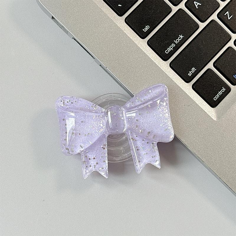 Creative Glitter Bow Solid Color Ring Three-Dimensional Mobile Phone Airbag Bracket Telescopic Paste Desktop Support Portable