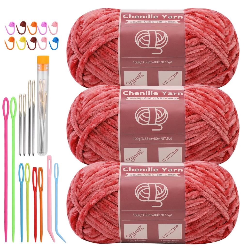 Fenrry 3 * 100g Chenille Yarn for Crocheting Knitting with Big Eye Needles Handcrafts Weaving for Making Blankets Clothes