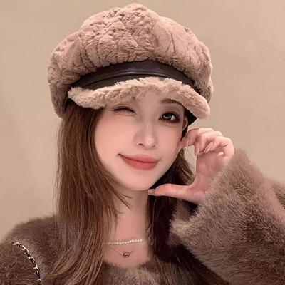 1 Stück Damen Fleece Achteckige Baskenmütze, Freizeitwärme Vielseitige Einfarbige Skull Cap, Geeignet für Urlaubsreisen und tägliches Tragen