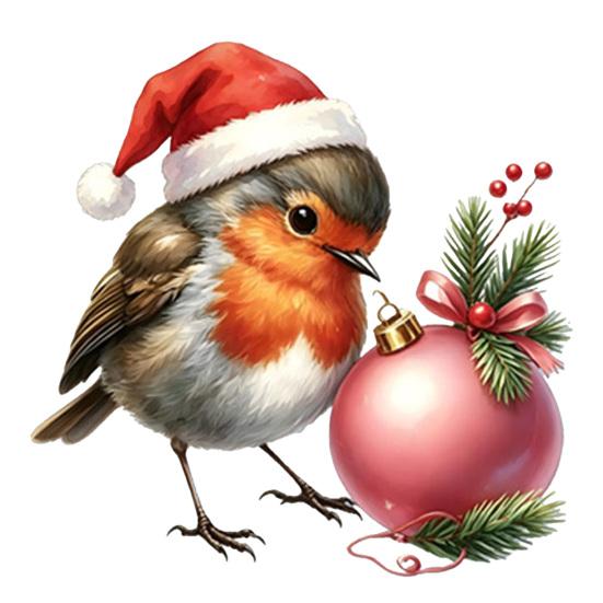 Christmas Window Decals Bird Cling, Static Sticker with Santa Hat And Bauble, Cute Holiday Patterns Waterproof UV-Resistant Glass Decal for