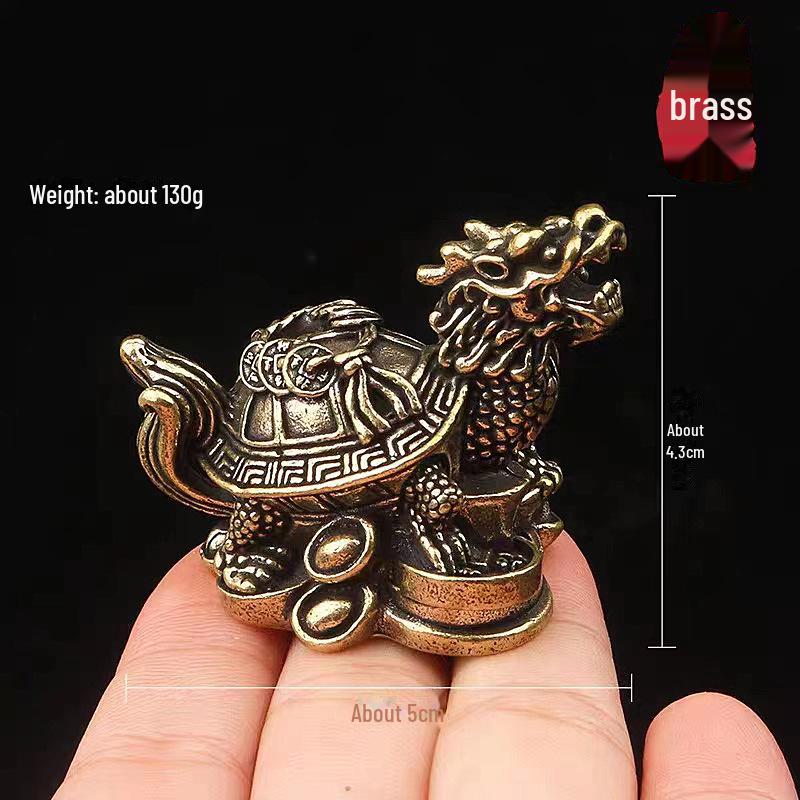 Brass Dragon Turtle Ornament - Mother Turtle with Dragon Head for Home or Office Decor, Desktop Decoration, Fortune Gift