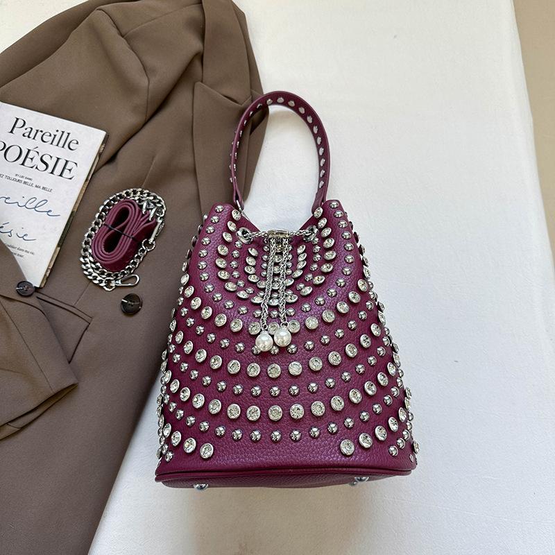 Fashion Handheld Women's Bags, Autumn New Casual Bucket Bags, Personalized Trendy and Cool Polka Dot Rivet Armpit Bags