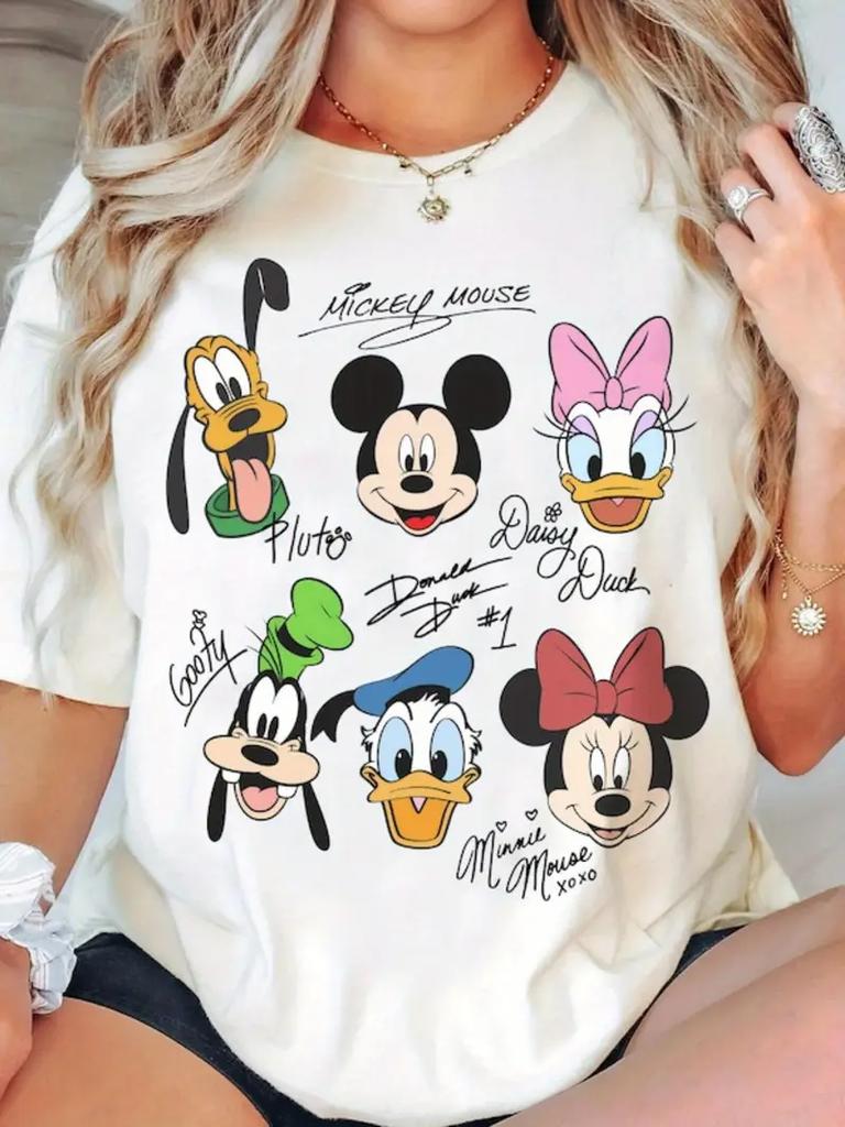 Summer Women Disneyland Friend Minnie Mickey Mouse Goofy T-Shirt Cotton Casual Oversize Girls Tee Streetwear Top Couple Vacation