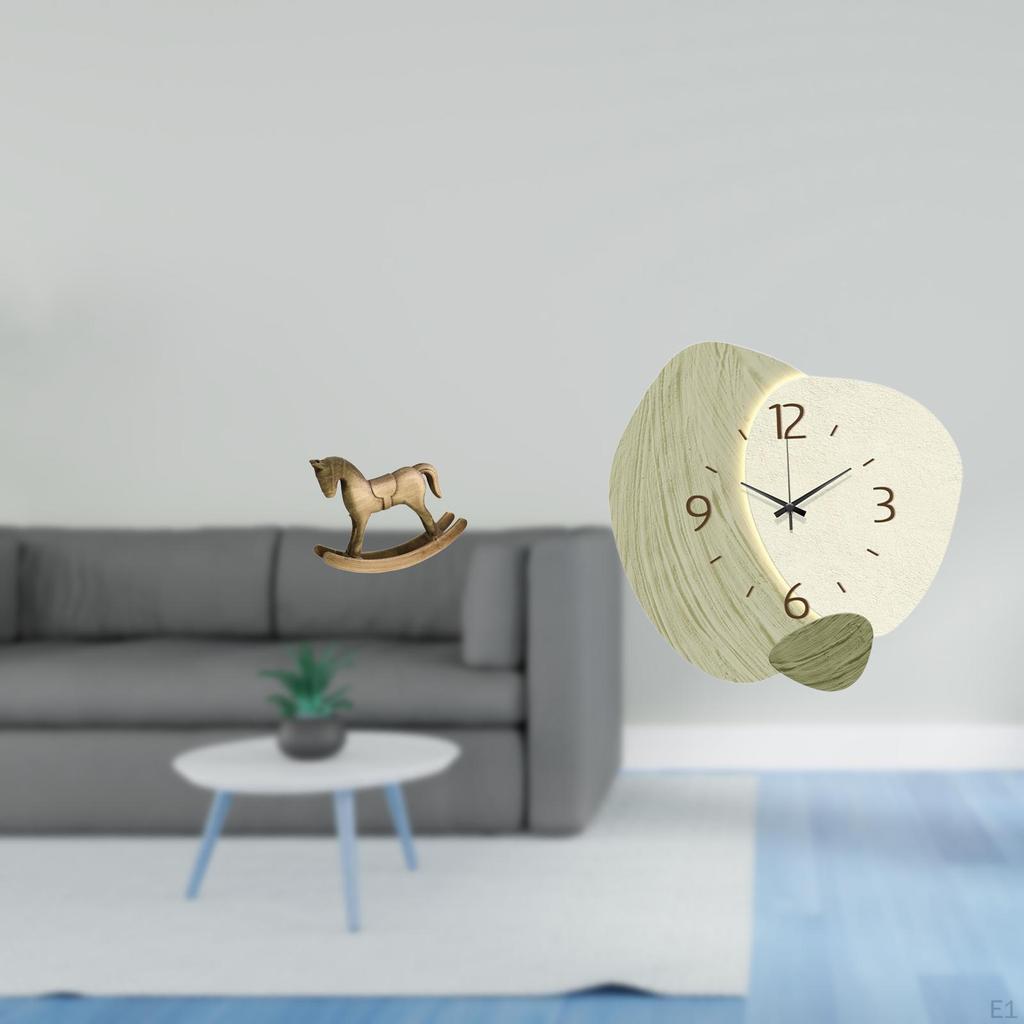 Rustic Wooden Rocking Horse Figurine Sculpture Ornament with Silent Cartoon Wall Clock for Home
