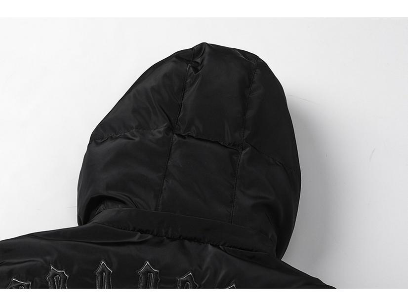 CrossTrapstar Men's Hooded Winter Jacket with Back Embroidery - American Street Loose Fit Hip Hop Style Cotton Coat