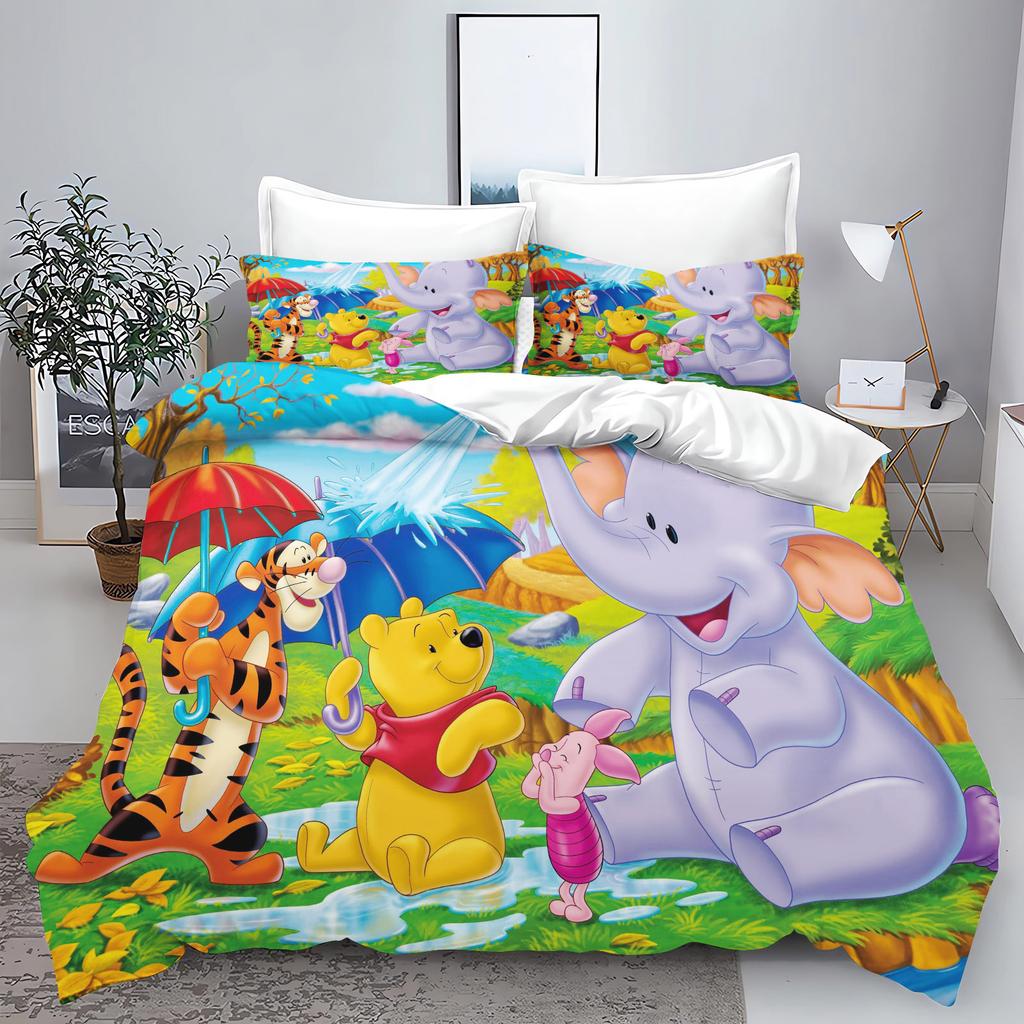 Winnie the Pooh 3-teilig 1 Bettbezug Einteiliges Bettwäsche-Set Comforte Luxus Exquisites Geburtstagsgeschenk Polyester Heimdekoration