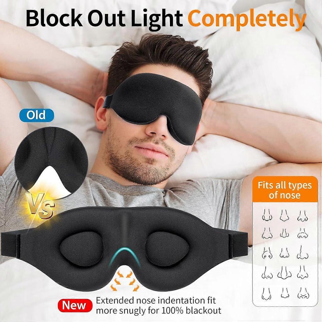 Sleep Mask for Back and Side Sleeper, Block Out Light, Luxury Sleeping Eye Mask of 3D Night Blindfold, Zero Pressure Breathable Travel Eye Cover Blac