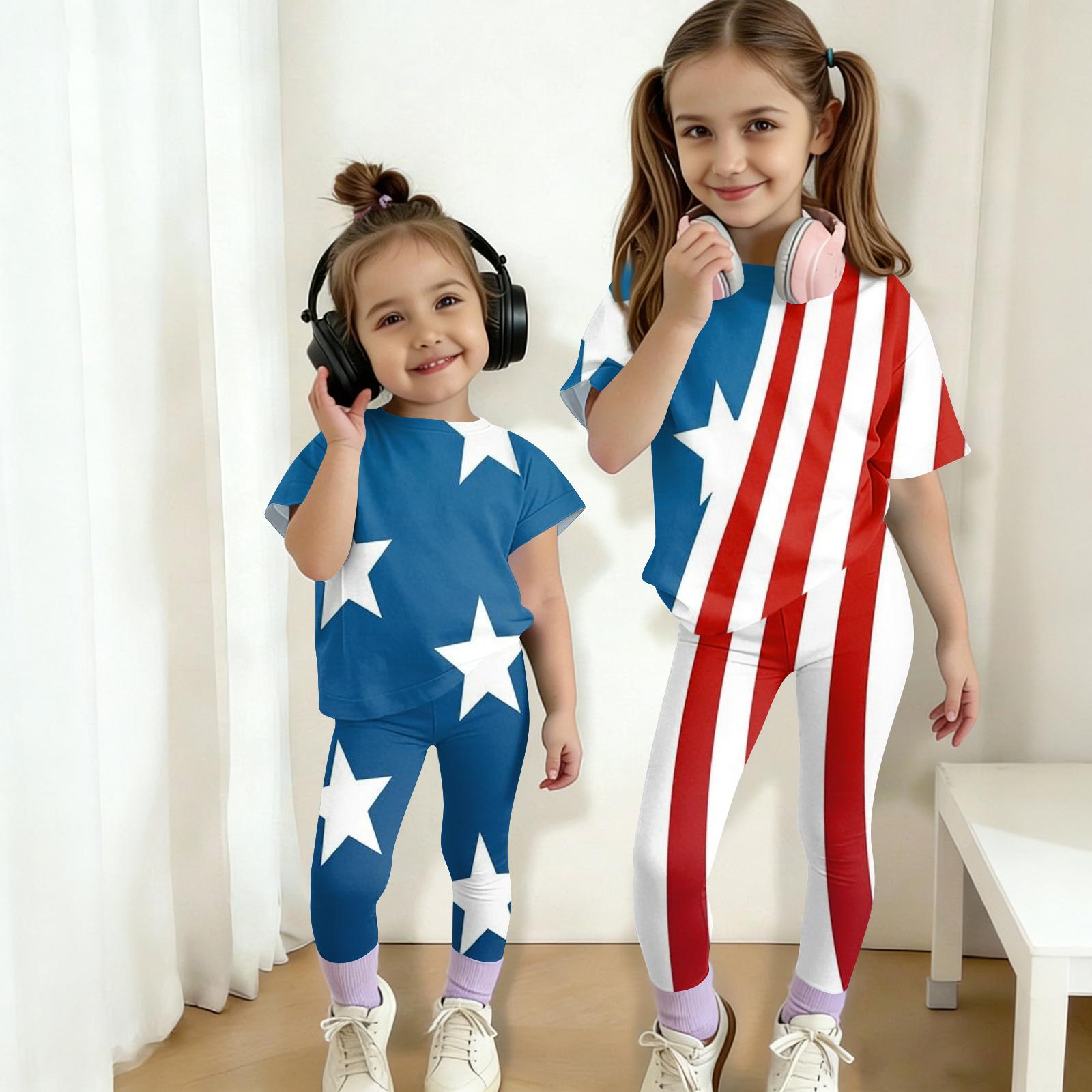 

Kids Two Piece Outfit Short Sleeve Top and Long Pants Set Casual Comfortable Fit Lightweight Fabric Suitable for Everyday Wear 120