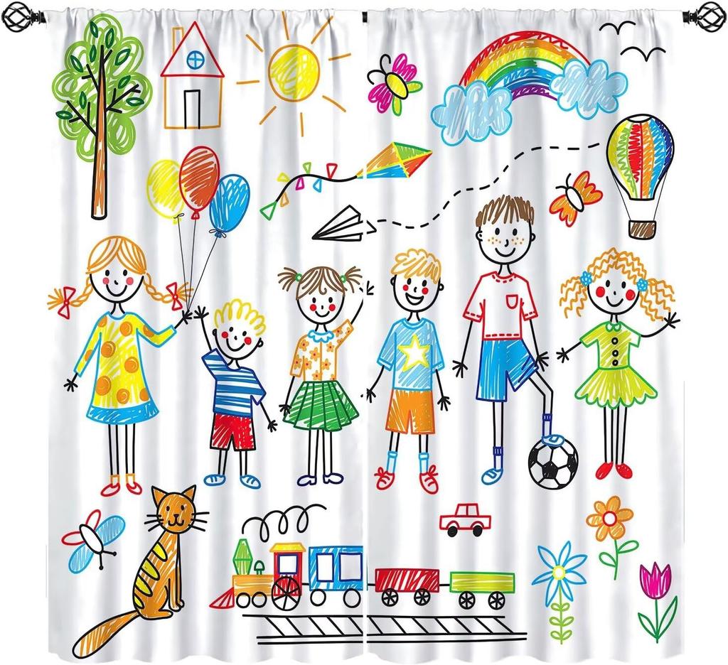 Abc Classroom Curtains Kids Curtains Colorful Cartoon Dinosaur Alphabet Learning Boys Girls Window Treatments Toddler Bedroom