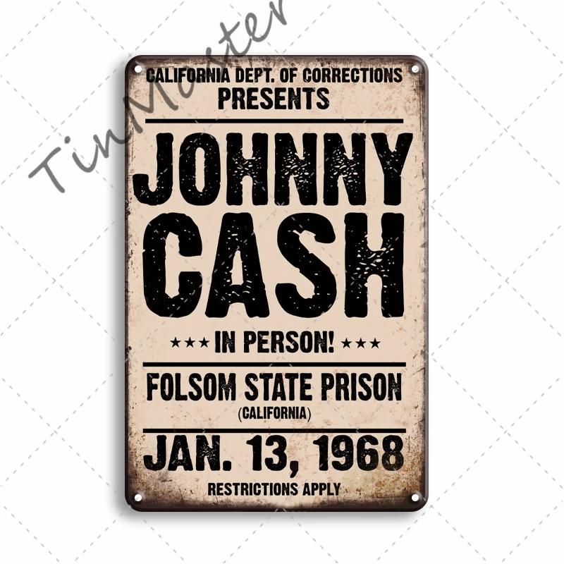 Rock N Roll Metal Poster, Tin Sign, Vintage Johnny Cash, Retro Plaque, Pub, Bar, Man Cave, Home Decoration Plates