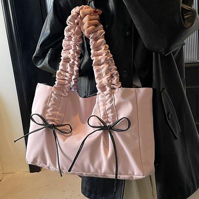 Korejská niková taška přes rameno, skládaná mašle, cestovní taška přes rameno pro ženy, ležérní velká kapacita, jednoduchá crossbody taška