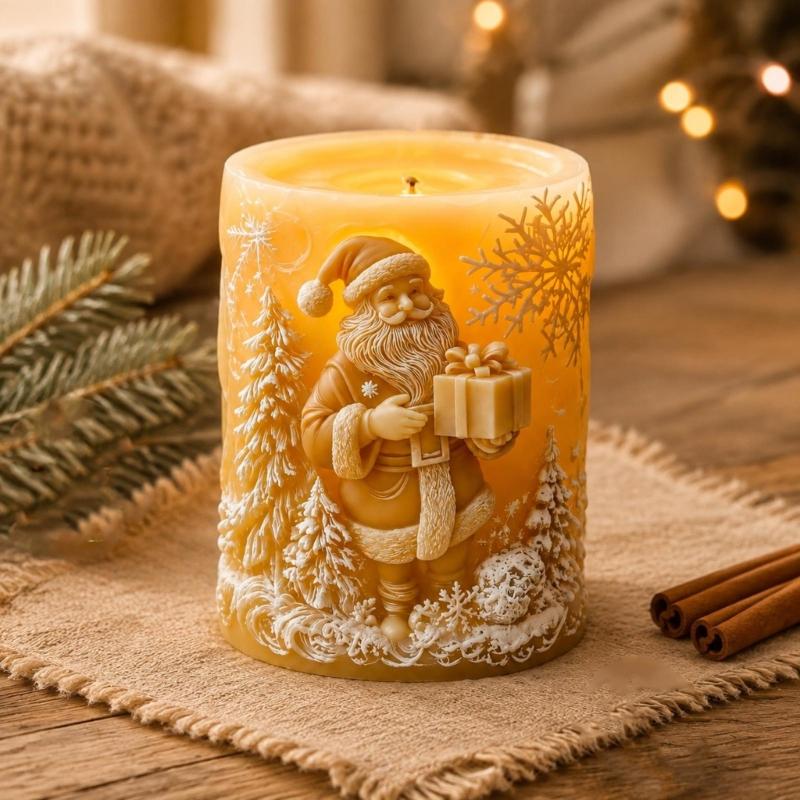 Embossing Santa Candle Casting Mould Holiday Cylinder Candle Making Mould for Making Candle Christmas Decoration