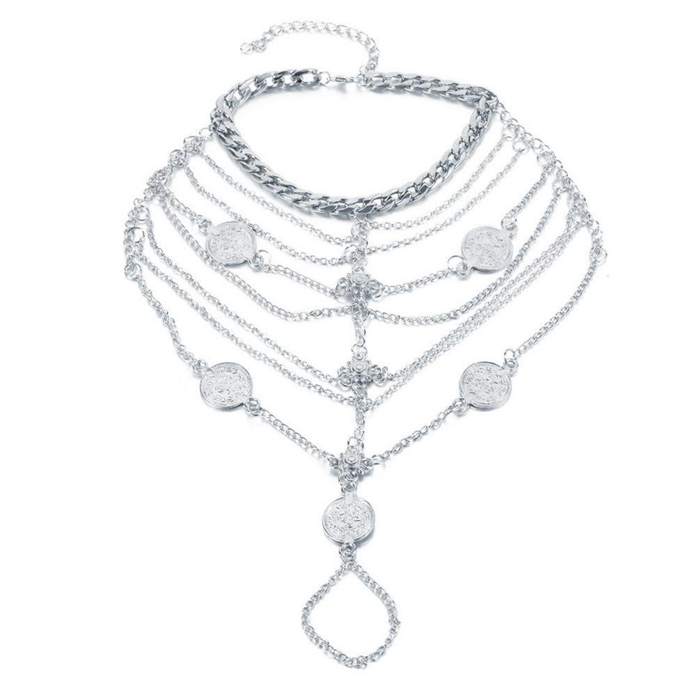 Vintage Mehrschichtiges Kettensandale Für Damen Sommer Strand Retro Metall Schwere Knöchelarmbänder Weiblicher Schmuck Geschenk