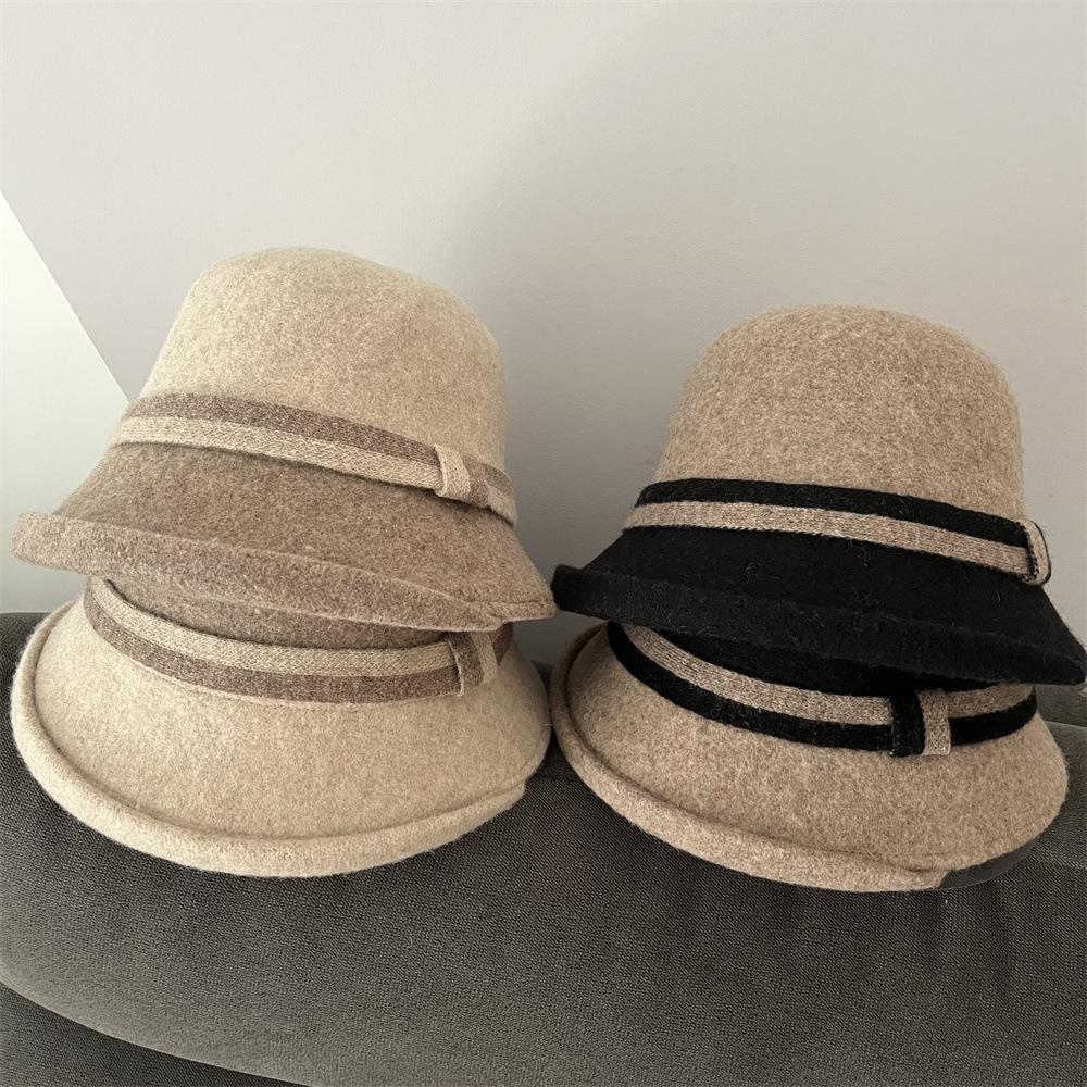 Wool hat women's autumn and winter elegant top hat small edge versatile face small high-end warm casual bucket hat