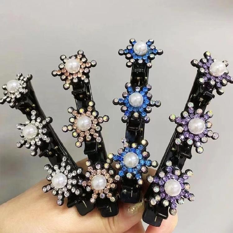 5x Sparkling Crystal Stone Braided Hair Clips Tooth-Shaped Non-Slip Bang Hairpin