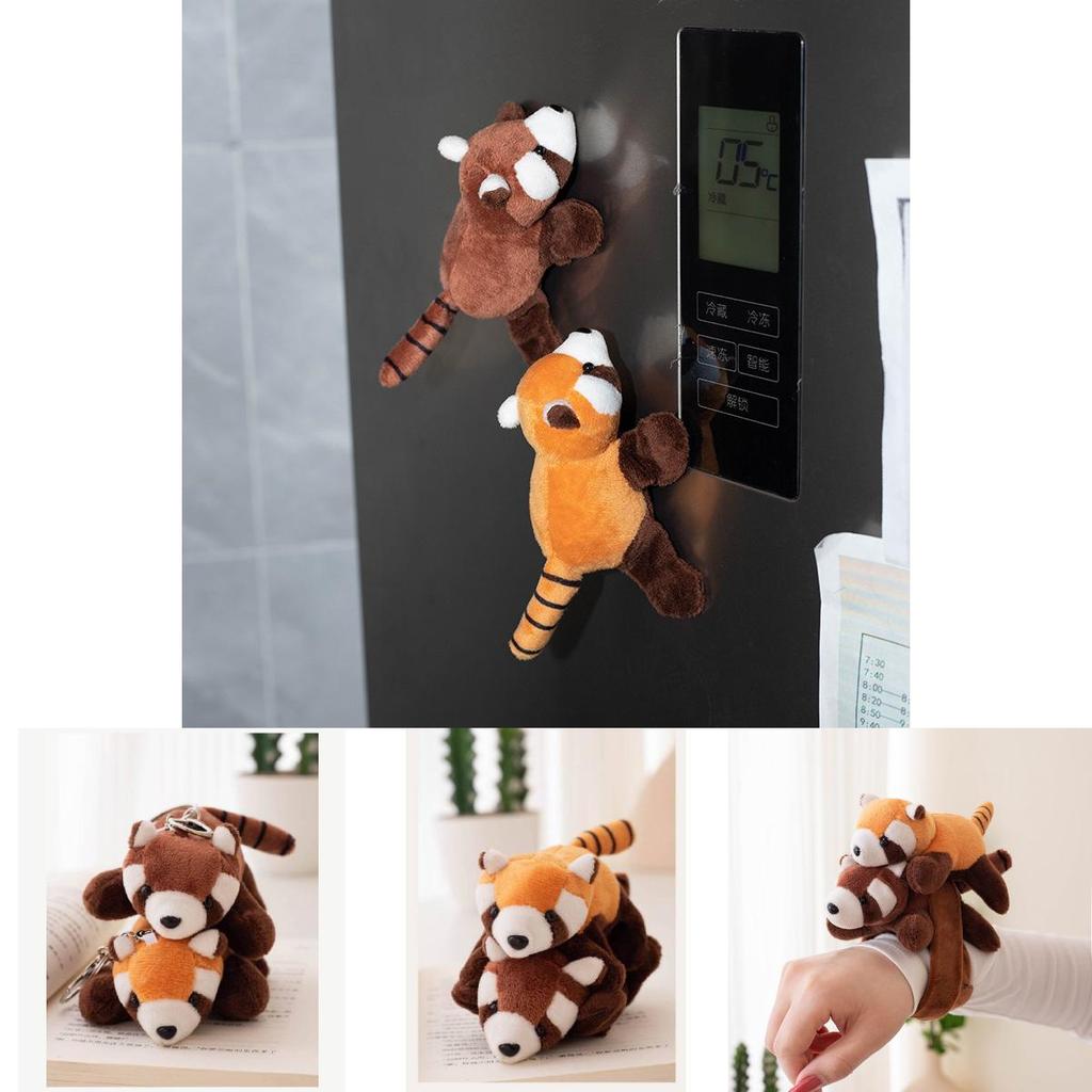Adorable Panda Plush Wrist Rattle Toy Cute Raccoon Keychain Refrigerator Magnet