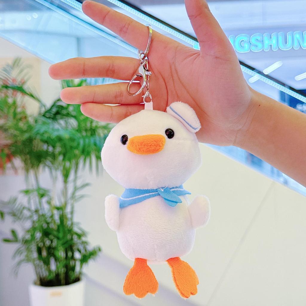 Navy Duck Plush Keychain: Cute Scarf-Wearing Doll Charm for Bags