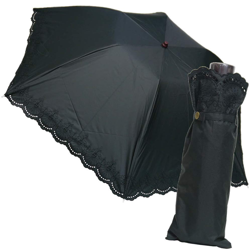 

Новый Японский Складной Подходящий для Солнца и УФ Ориентальная Вышивка Зонт от Солнца, Дождя, Защита, (черный) чёрный