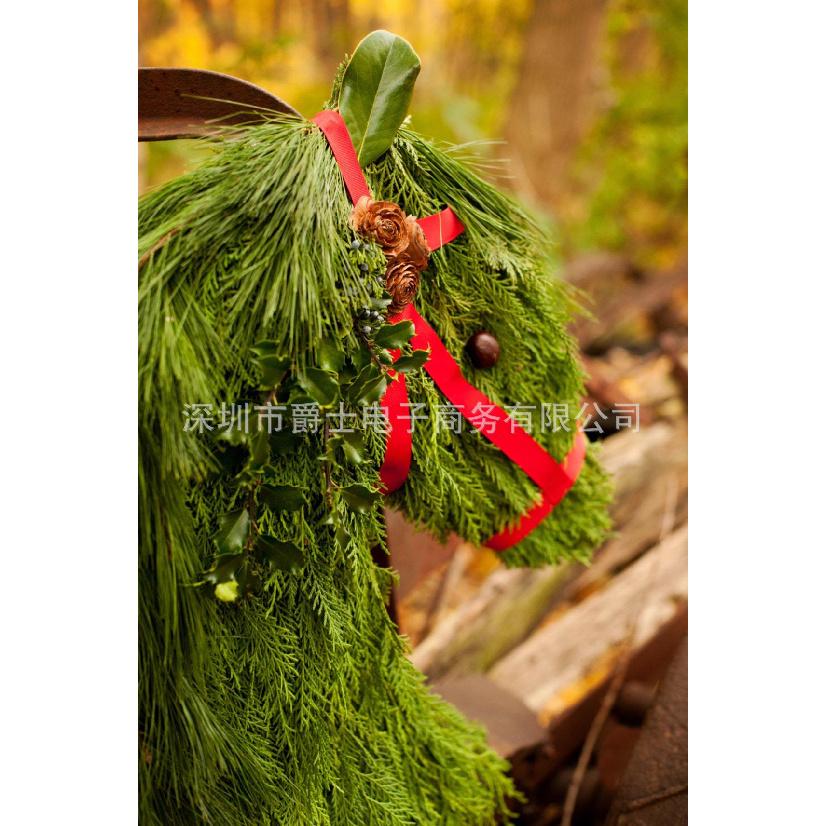 New Christmas Horse Head Wreath Farmhouse Double Horse Head Winter Wreath Farmhouse Courtyard Porch Door Hanging Wreath