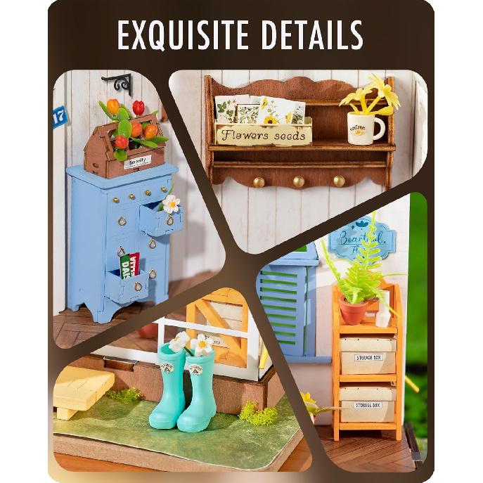 DIY Miniature House Kit Dreamy Garden House, Tiny House Kit for Adults to Build, Mini House Making Kit with Furnitures, Halloween/Christmas
