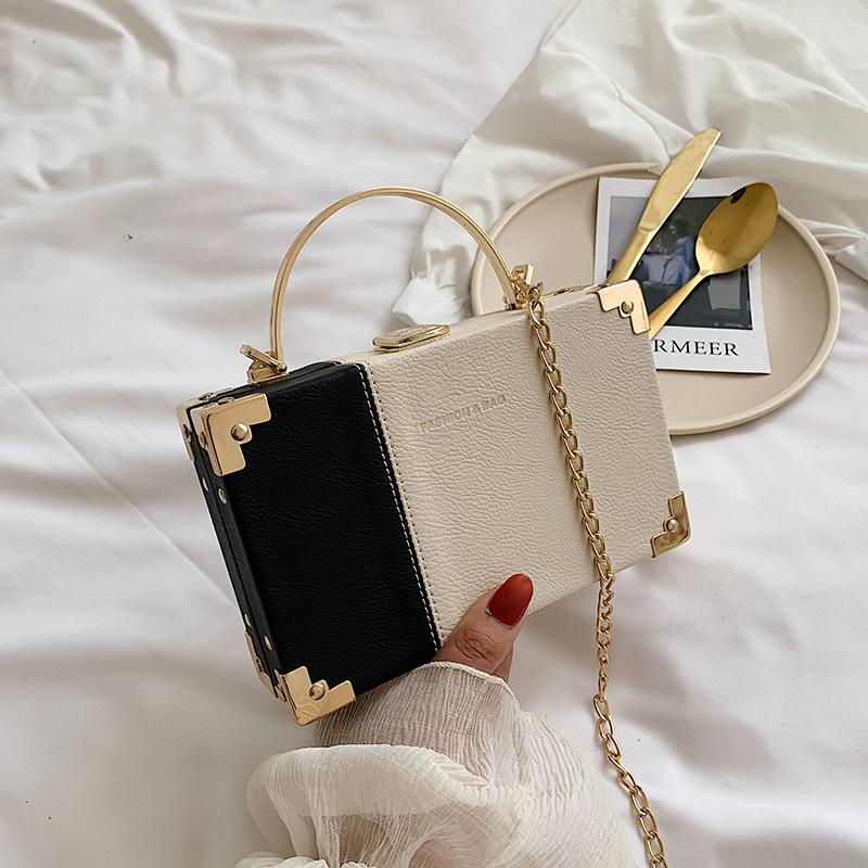 

Bags women s bags 2025 trendy Korean version fashion contrasting colors simple ins versatile chain single shoulder messenger box bag помаранчевий