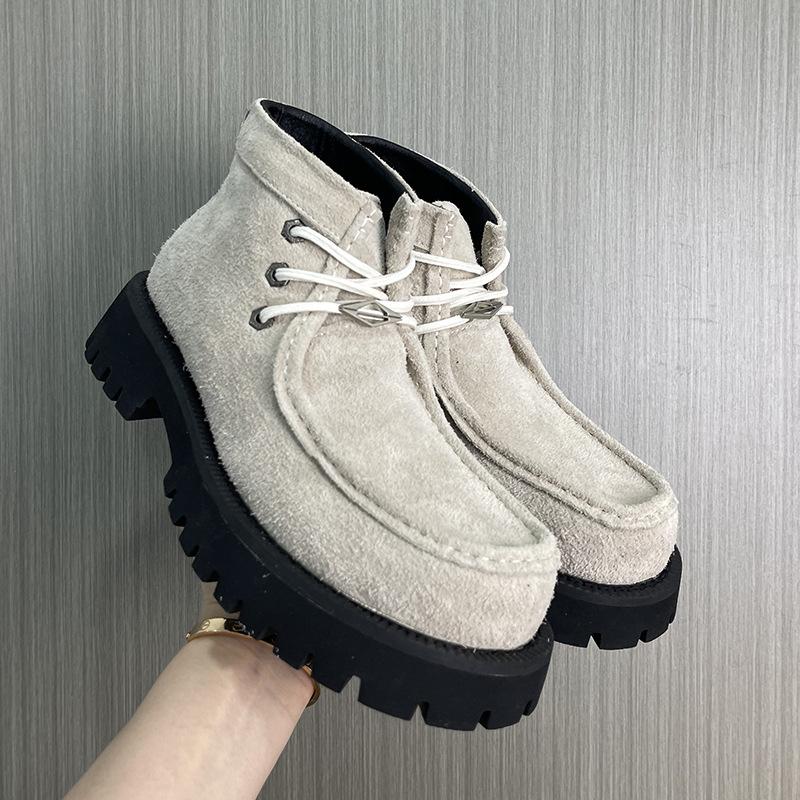 Nya Produkter Dam Derby-skor Läder Brun Mocka Rund Tå Snörning Tjock Sula Mångsidig Loafer För män