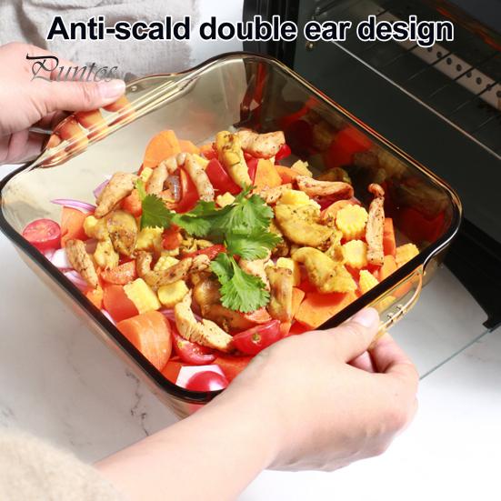 Heat Insulated Pan 2L Glass Baking Dish, Square Dishes for Oven, Dish Oven Tempered Casserole Brownies Meatloaf Desserts Microwave Safe Bakeware