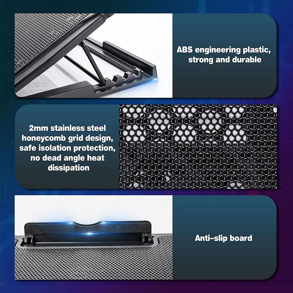 NUOXI H9 Height Adjustable 6 Fan Laptop Cooling Pad for 12-16 Inch Gaming Notebook Cooler Stock