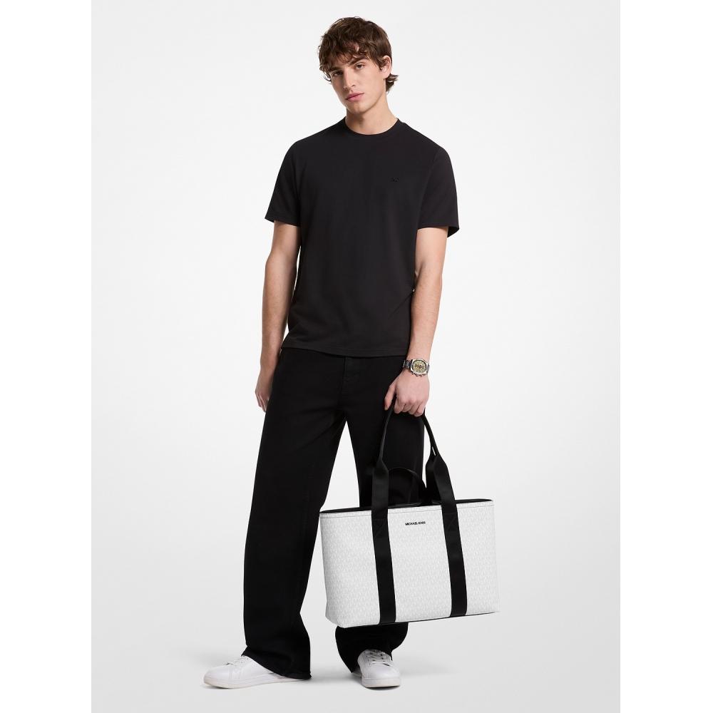 Michael Kors Dual Handle Tote With Zip Mk Signature 37s5lcot9b3535 Bright White