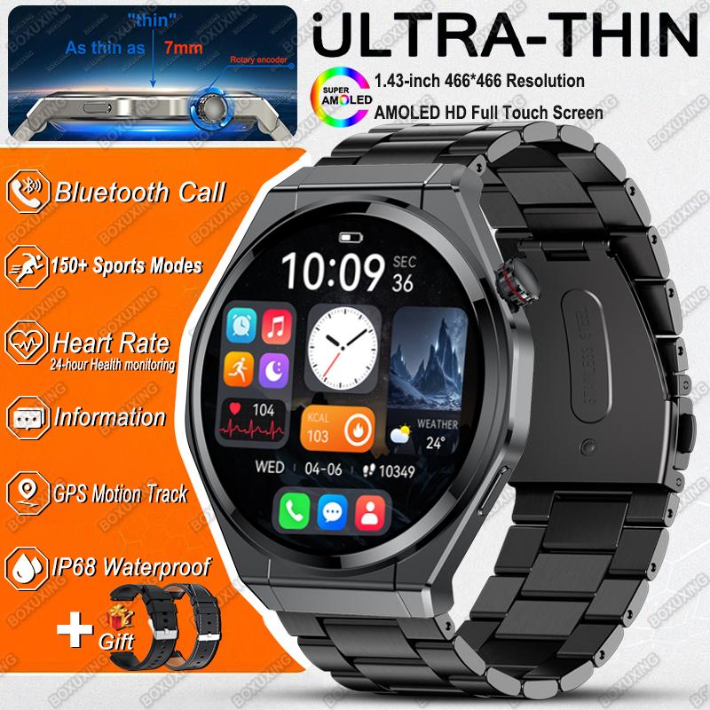 New Ultra Thin Smart Watch Men Woman AMOLED 150+Sports Always Show Time Bluetooth Call NFC IP68 Waterproof GPS Track Smart Watch