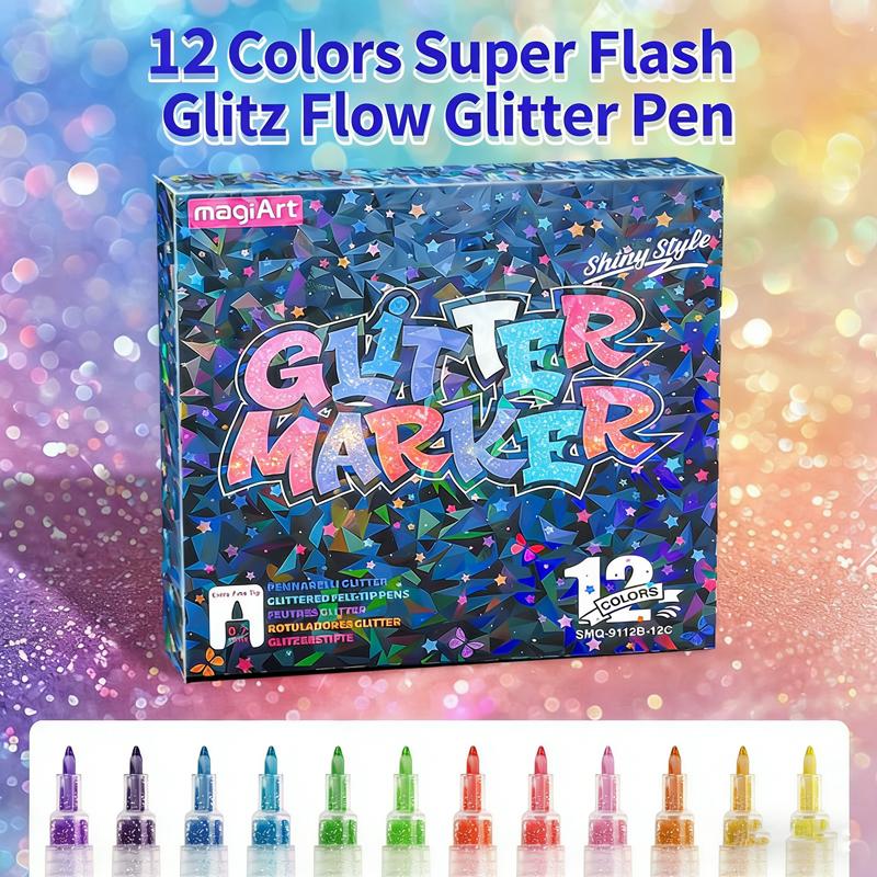 

12-36 Colors Glitter Highlighter Markers set Shiny Fine Tip Acrylic Paint Pens Glitter Pens for Art Crafts, Wood, Rock Painting