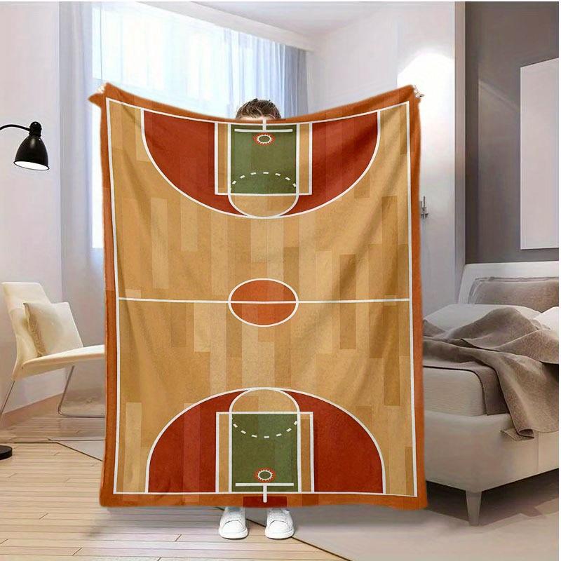 Contemporary Abstract Football Field Throw Blanket - Stain Resistant, All-Season Knitted Polyester, Digital Print, Ideal for