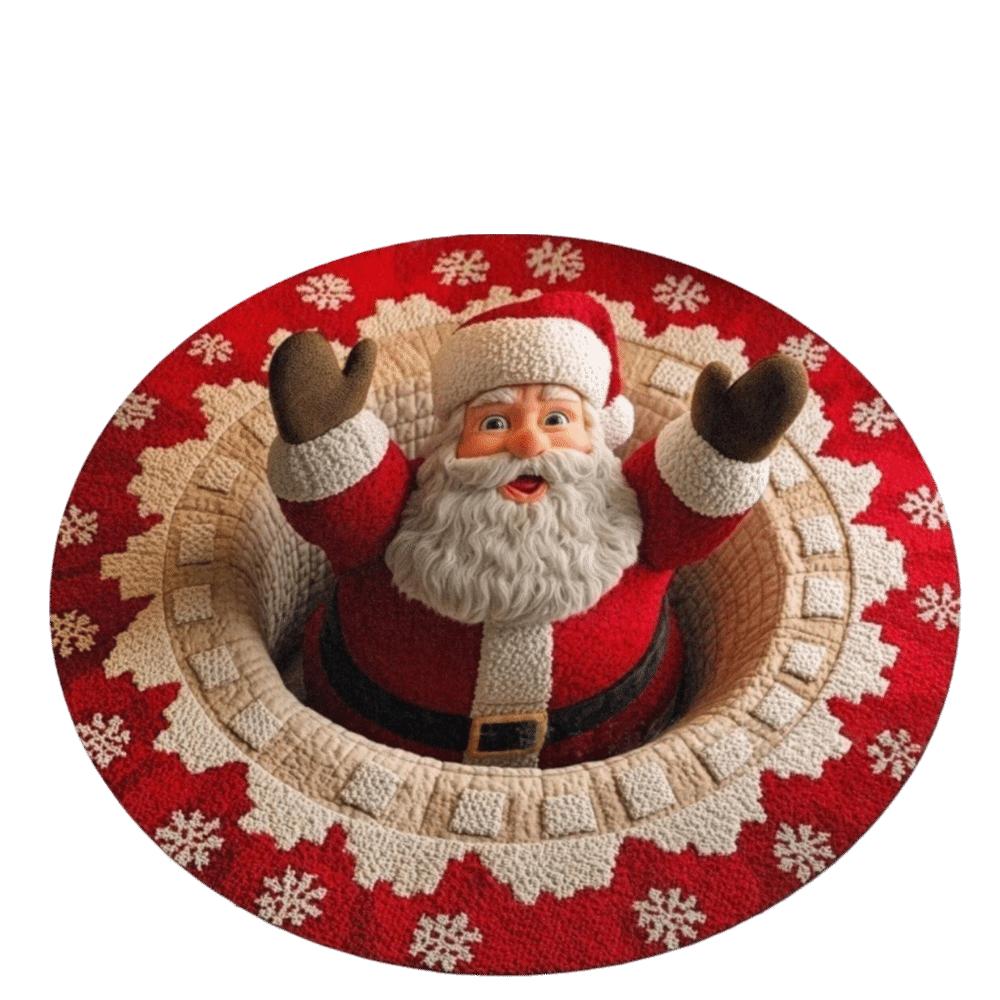 Imitation Cashmere Christmas Round Carpet 3D Special-shaped Santa Claus Floor Mat Home Decor