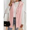 Damen Uni Farbe Wende Flauschige Kapuzen Knopf Strickjacke Weste Lässig Herbst Winter Mode