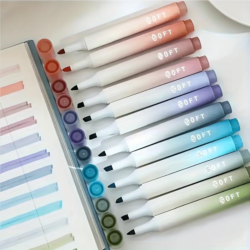 12-Pack of Gradient Highlighters with Random Color Combinations, Soft Tones, Suitable for Students' Drawing and Doodling, Colorful Pens for High