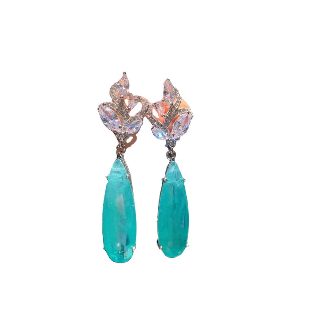 S Silver Needle Diamond Droplet Paraiba Earrings Personalized Versatile Emerald Earrings Exaggerated Earrings