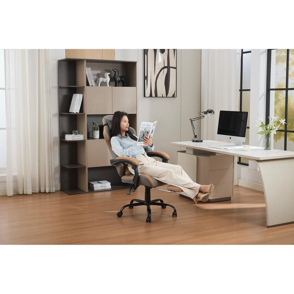 Ergonomic Gaming & Office Chair, Breathable Protein Leather, Footrest, Steel Base & Casters, 360 degrees Desk Chair for Home Office & Gaming