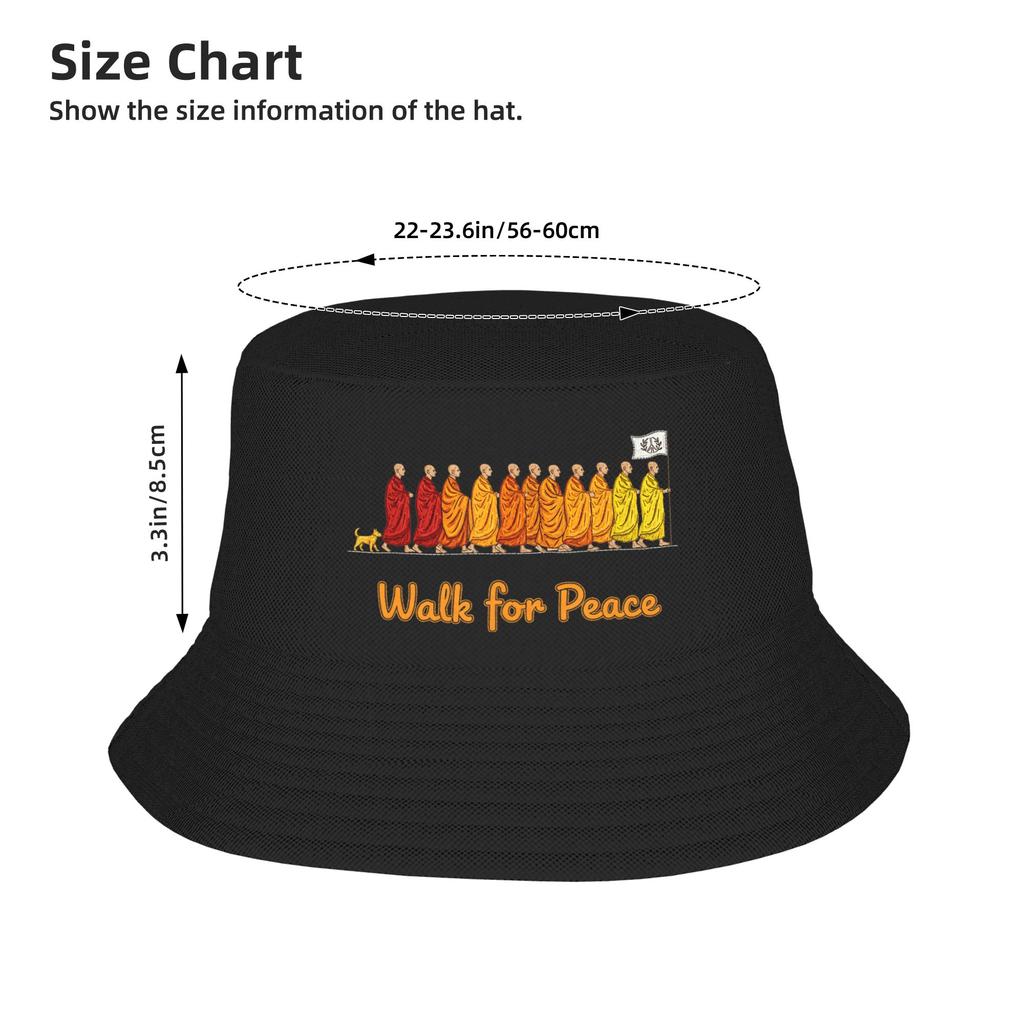 Couple Walk For Peace Buddhist Monks Parade Meditation Peaceful Zen Bucket Hat  Breathable Fisherman Hats Summer Hiking Caps